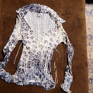 Black and white Dress shirt, Silk fabric with mesh end sleeve and shirt bottom,